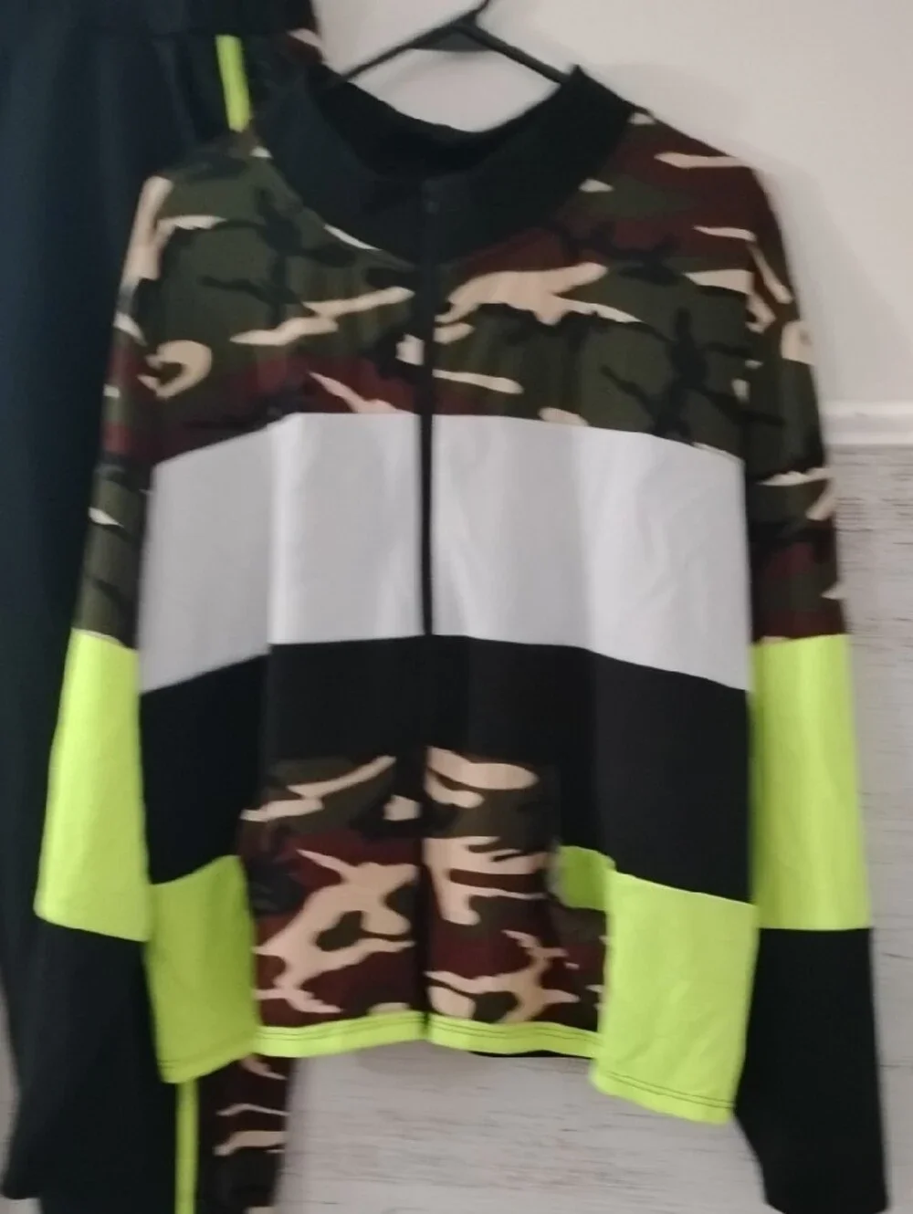 Ashley Stewart Camouflage Track Jacket & Matching Pants with Neon Yellow Accents